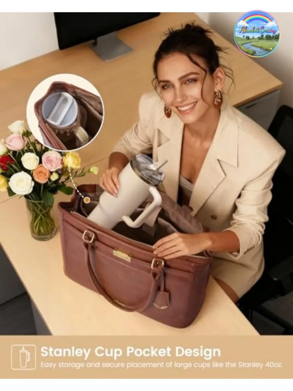 17.3 inch Waterproof Faux Leather Laptop Tote Bag for Women Work Business Office